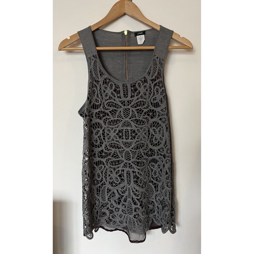 J Crew Gray Silk Merino Wool Crochet Tank Top Size Medium